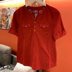 Croft & Barrow Brand new cuffed-short sleeve Red Shirt! Size Small
